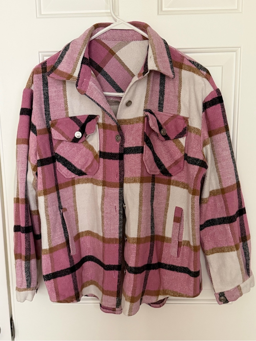 Cider Pink and Brown Plaid Lightweight Shacket